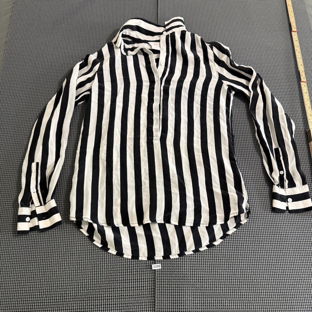 Joe Fresh Womens XS Black White Striped Long Sleeve Henley Blouse Top